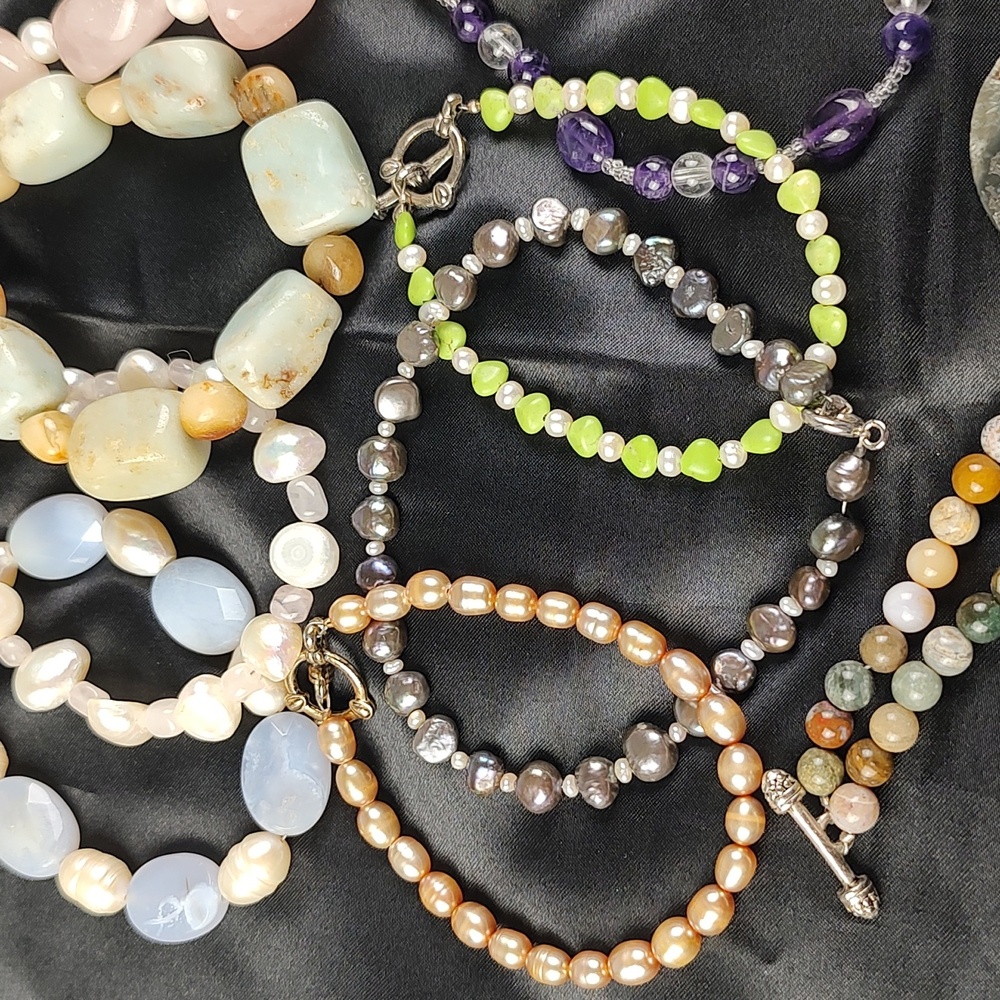 13 VTG NEW Resell 💲Bundle! Genuine Pearls Jasper Aquamarine Bracelets - Picture 6 of 17